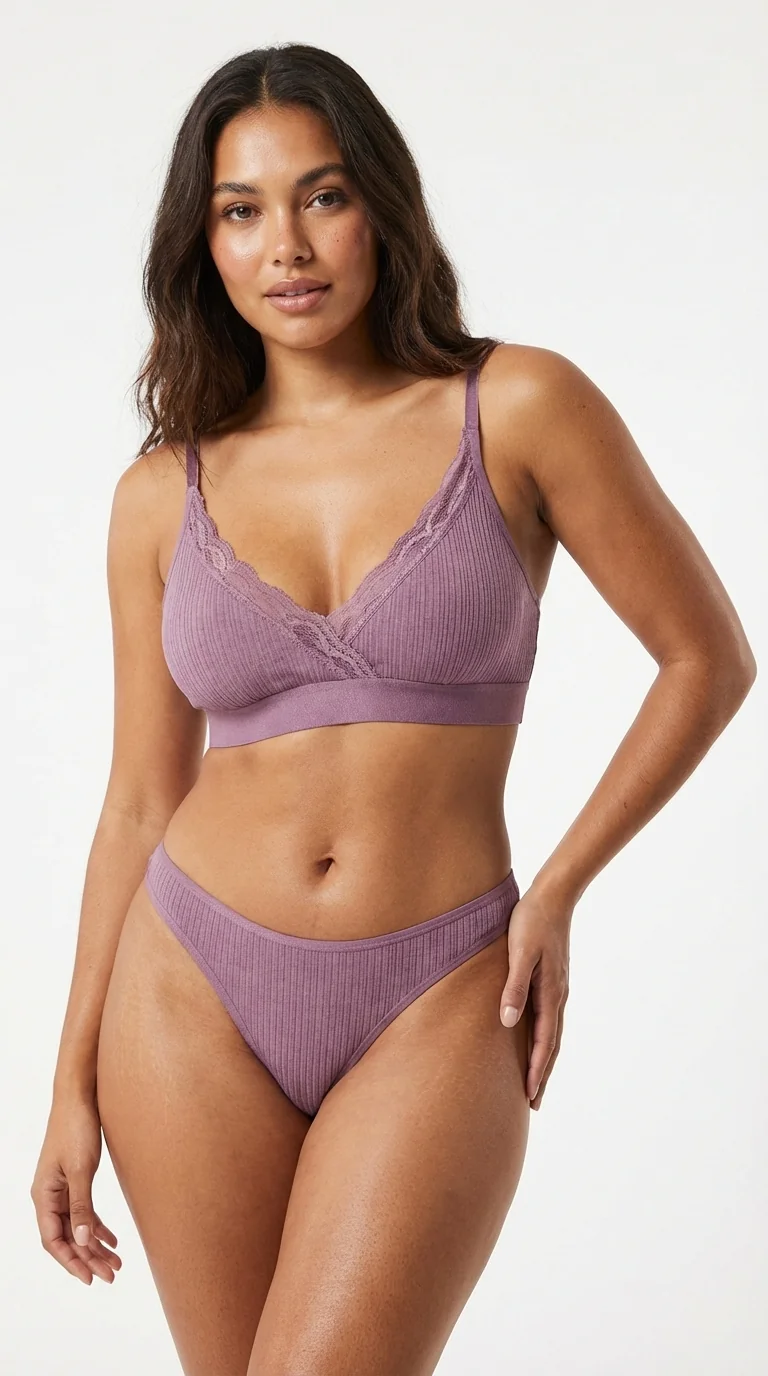 LunaIntim Vizon Fitilli Bralet Takım Dantel Şeritli ve Balensiz Günlük Set - Model Üzerinde Önden Görünüm